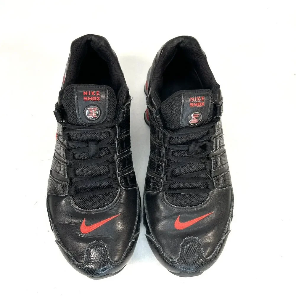 NIKE Womens Size 10 Shox NZ Black Snakeskin Leather with Red 2012 488312-017